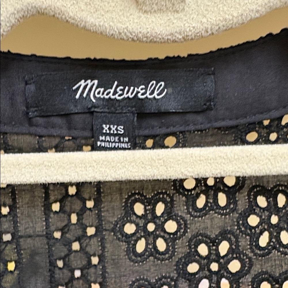 Madwell Black Eyelet Peasant Top With Tie Front Size XXS - Picture 5 of 7